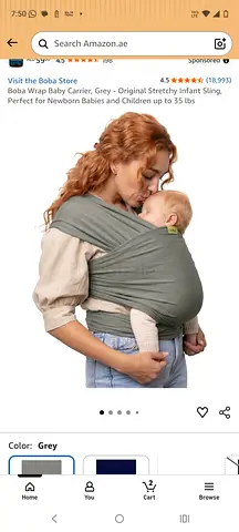 Boba Grey Stretchy Baby Wrap Carrier (Soft Cotton Blend) - Fits Newborn to Infant