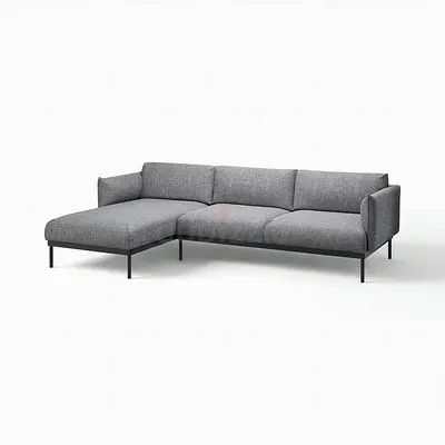 Modern Grey L-shaped Sofa with Metal Legs - Comfortable Corner Sofa 3 seater