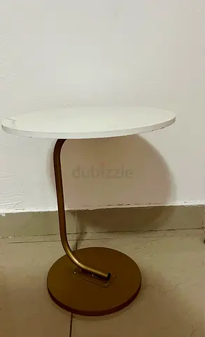 Round White PAN Home Marble-Effect & Gold Small Side Table – Excellent Condition