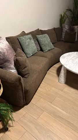 Curved Brown Fabric Sectional Sofa - Comfortable 4+ Seater