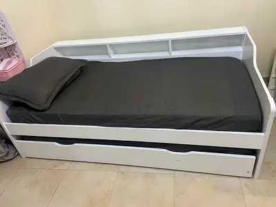 Danube Home Nexus Day Bed w/ Shelf & Trundle + 2 Mattresses
