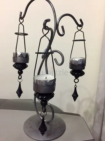 Wrought Iron Triple Candle Holder with Decorative Drops