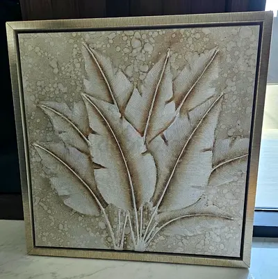 Framed Textured Botanical Relief Wall Art - Neutral Leaf Design