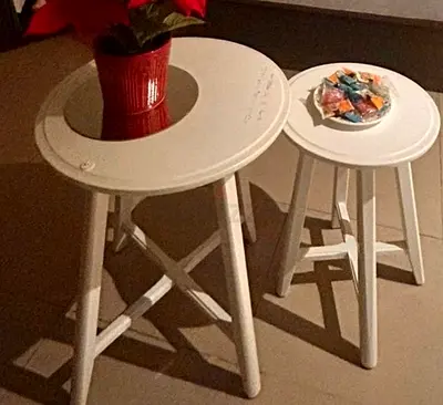 IKEA Set of 2 white wooden nesting side tables/stools