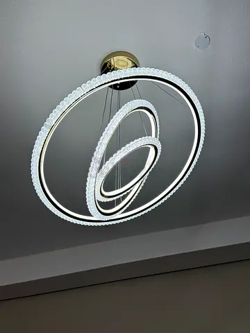 Modern LED 3-Ring Crystal Ceiling Light - Gold Finish