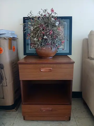 Wooden bedside table / nightstand with drawer and open shelf