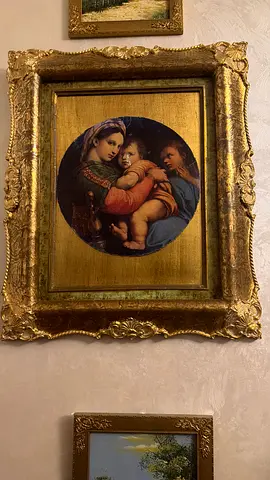 Framed Classical Madonna and Child Oil Painting with Ornate Gold Frame