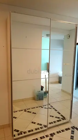 Large Mirrored Sliding Wardrobe Cabinet - Silver Frame
