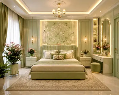 Stylish cozy 200*200 light green colour super king size bed