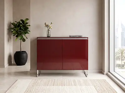 Modern High-Gloss Burgundy Sideboard Cabinet