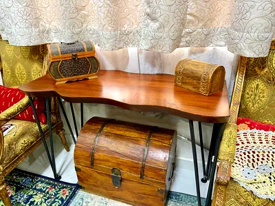 Solid Wood Console Table with Live Edge and Metal Hairpin Legs