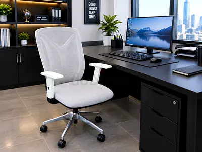 White Comfortable ergonomic office chair - light grey, adjustable, good condition