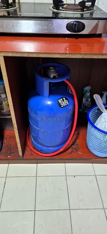 Blue LPG Gas Cylinder with Hose - Good Working Condition