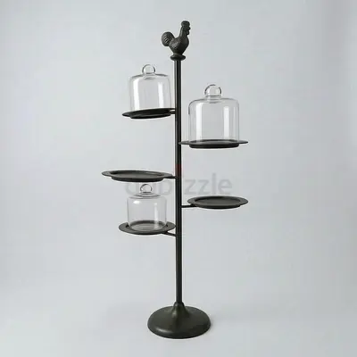 Metal tiered dessert and candle stand with glass domes (5 tiers) - black