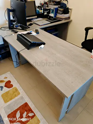 Large Wooden Office Desk - Light Grey, Good Condition