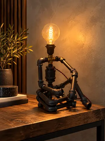 Handmade Industrial Pipe Lamp – Unique Art Piece - one of a kind