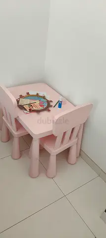 Pink kids table and two chairs set - compact activity set