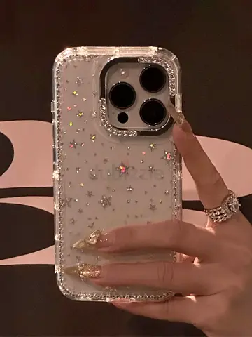 1pc Luxury Rhinestone Shockproof Bling Electroplated Edged Shiny Star Transparent iphone 16plus