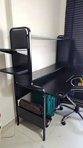 Black IKEA FREDDE computer Desk with shelves and storage - excellent condition
