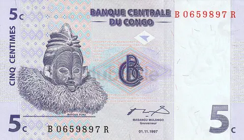CONGO 5 CENTIMES BANKNOTE 1997