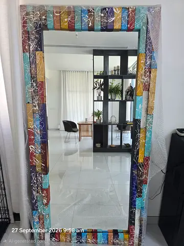 One-of-a-Kind Reclaimed Solid Wood Mirror – 1m x 2m Hand-Painted Art Piece