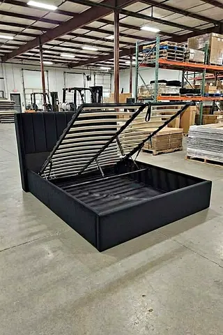storage bed with hydraulic lift - black upholstered