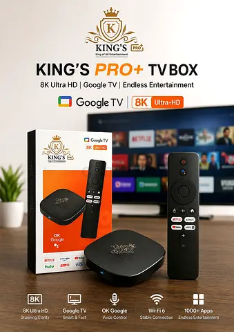 King's Pro+ TV Box 8K Google TV with Remote - Like New