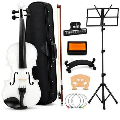 4/4 Full Size White Violin Complete Set with Case, Bow & Music Stand