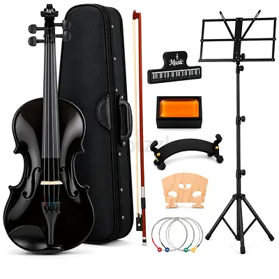4/4 Full Size Black Violin Complete Set with Case, Bow & Music Stand