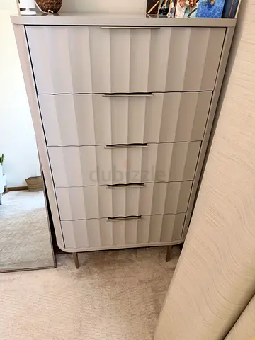 Home Centre Maison Tall Chest of 5 Drawers - Beige & Gold