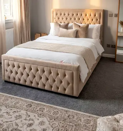 New beige colour 160*200 queen size tufted Bed