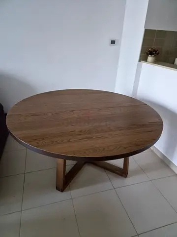 Solid Wood Round Dining Table - 4 Seater, Good Condition