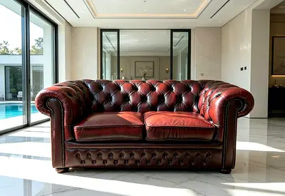 Vintage Chesterfield Leather 2-Seater Sofa - Deep Red