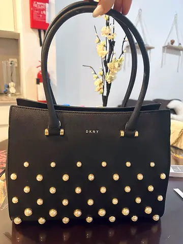 Black DKNY Tote Bag with Pearl Studs - Like New Condition