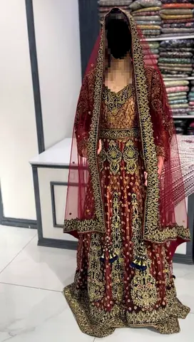 Brand New Red and Gold Embroidered Women's Traditional Wedding Dress (Lehenga/Sharara) - Size Small