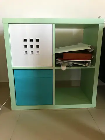 Ikea Kallax-style 4-cube Storage Shelf with Fabric Bins - Mint Green