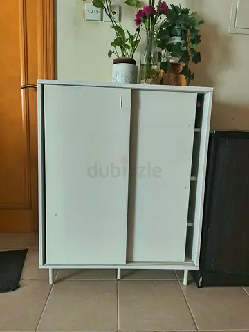 White Small Sliding Door Shoe Storage Cabinet — Excellent Condition