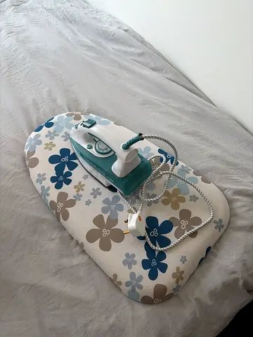 Steam Iron with Small Floral Ironing Board - Good Condition