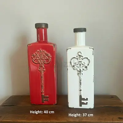 Set of 2 Decorative Vintage Key Ceramic Vases/Bottles (40cm & 37cm)