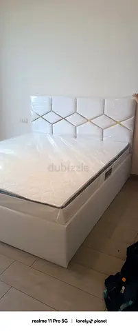 White Upholstered Double Bed with Storage - brand new