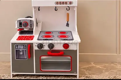 Wooden Play Kitchen Set with Oven, Stove and Coffee Maker with accessories