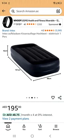 Inflatable Single Airbed with Raised Headrest - Good Condition