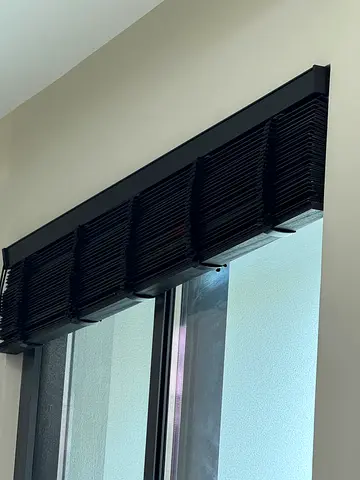 Black pleated fabric blinds / window shades - used, good condition The first blind is 2.53 m long an