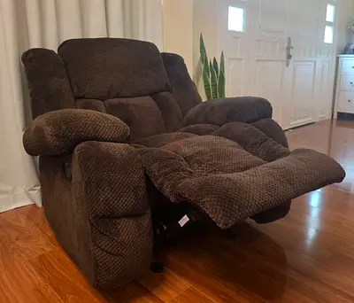 Comfortable brown fabric power recliner chair - good condition