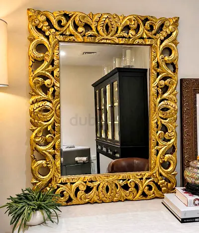 Large Ornate Gold Carved Wall Mirror - Heavy Decorative Frame