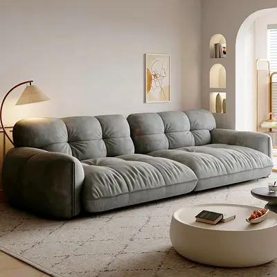 Modern Grey Tufted 3-Seater Sofa