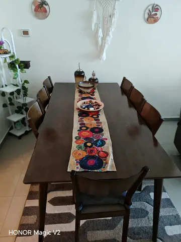 Solid Wood 6-Seater Dining Table with Chairs -Dark Finish (Table 600)