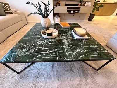 Large Green Marble Top Coffee Table with Metal Base