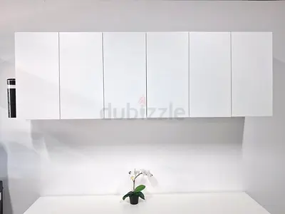 White Modular Storage Cabinet with Upper Wall Cabinets and 12 Cubes