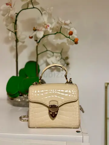 Aspinal of London Cream croc-effect top-handle bag with chain strap